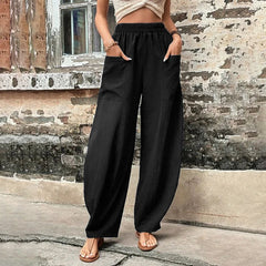 Pantalones sueltos Vanna de Warszawska Elegancja, en color gris, con diseño cómodo y estilo casual para mujer.