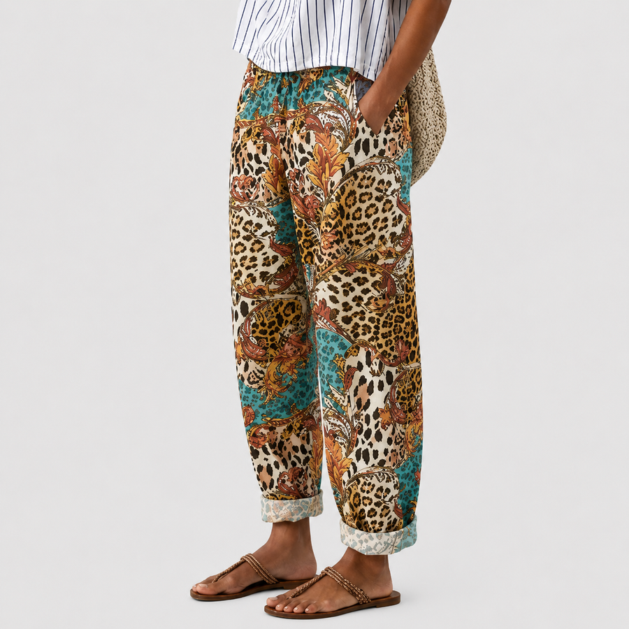 Pantalones Laguna Luxe Comfort de Warszawska Elegancja, pantalones de tela suave y elegante en color neutro.