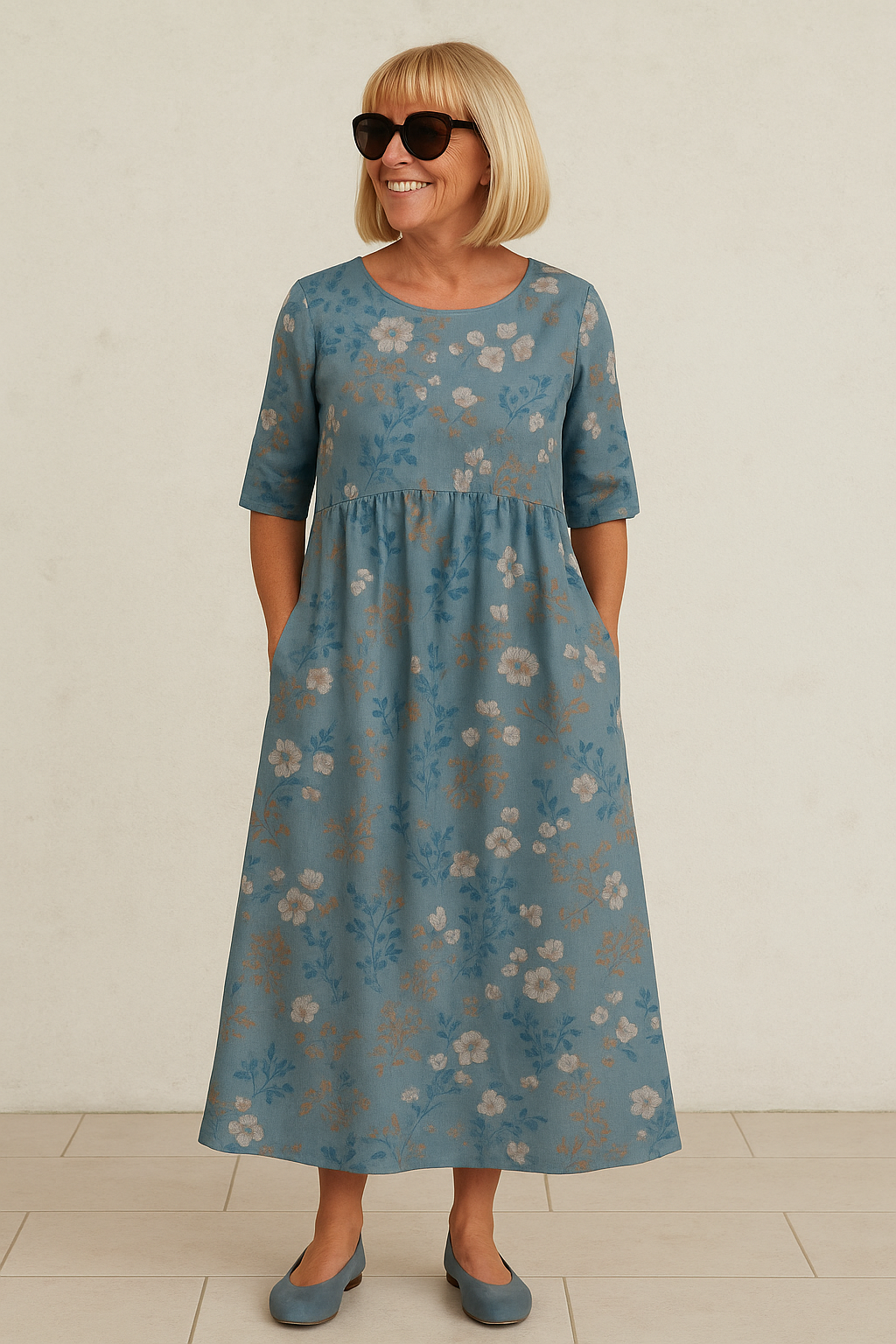 Vestido cómodo Teresa de Warszawska Elegancja, estilo clásico y sofisticado, mostrado en color y tejido elegante.