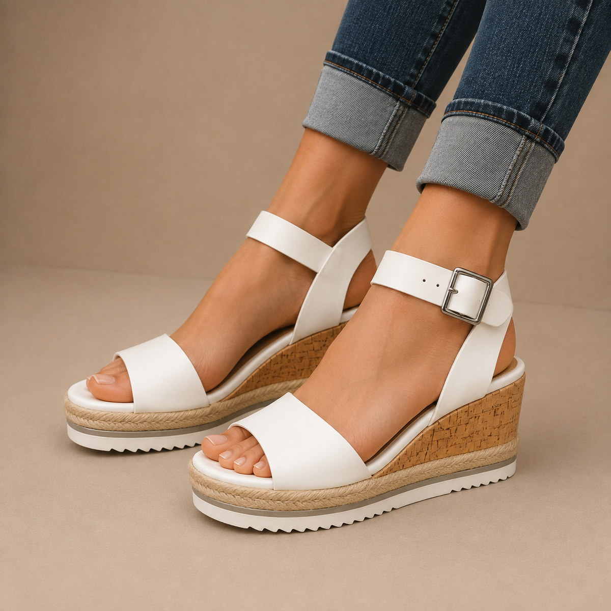 Sandalias elegantes Cassandra de Warszawska Elegancja con suela de plataforma y tiras finas en color neutro.