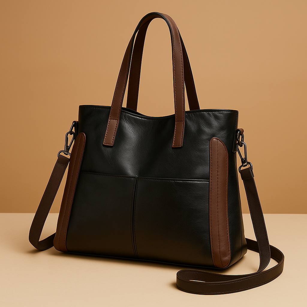 Bolso de cuero negro Weronika Indigo Classic de Warszawska Elegancja, con diseño elegante y detalles en cuero de alta calidad.