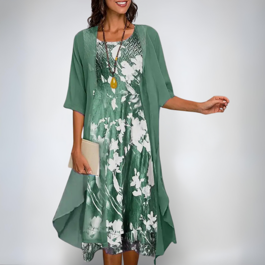 Vestido floral elegante Karolína de Warszawska Elegancja, diseño sin título, con detalles de flores y corte sofisticado.
