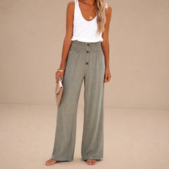 Pantalones relax de cintura alta Riana de Warszawska Elegancja, pantalones cómodos y elegantes para mujer, en color gris claro.