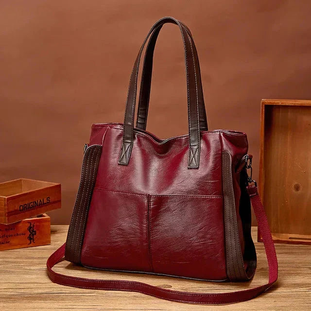 Bolsa de piel azul Weronika de Warszawska Elegancja, estilo clásico con acabado de cuero, para uso diario y elegante.