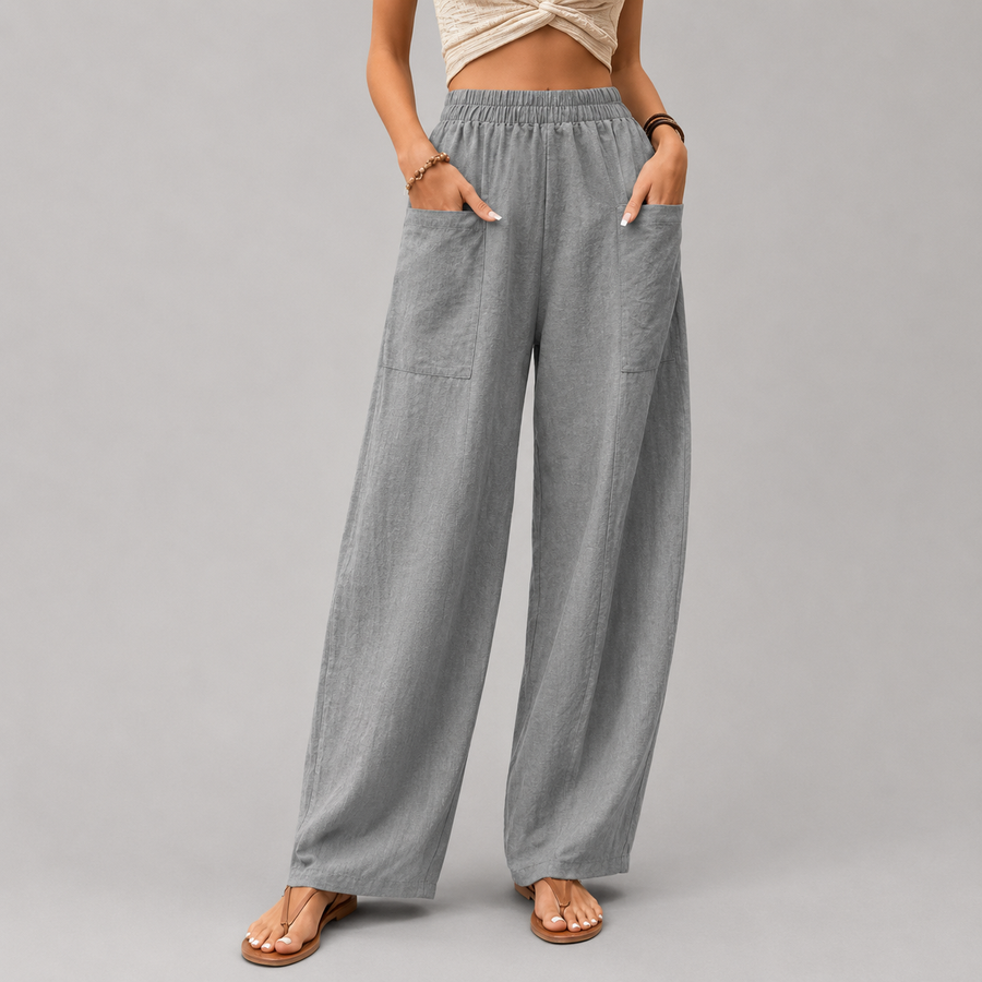 Pantalones sueltos Vanna de Warszawska Elegancja en color neutro, con cintura elástica y diseño cómodo para mujer.