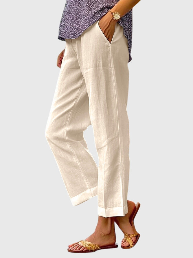 Pantalones de verano para mujer Elaine™ de Warszawska Elegancja, pantalones elegantes y cómodos para mujer, color neutro.