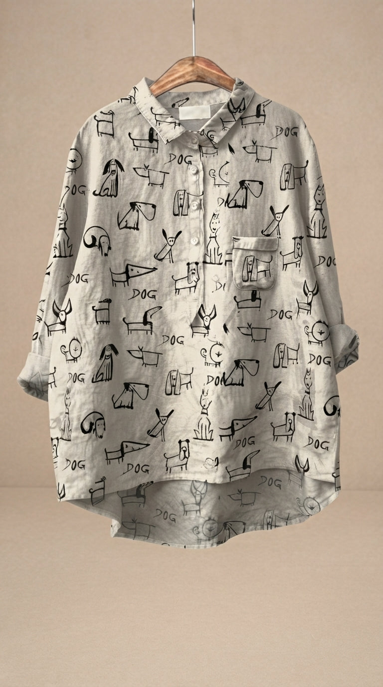 Camisa casual elegante Ivy de Warszawska Elegancja, vista frontal en color neutro, diseñada para un estilo sofisticado y cómodo.