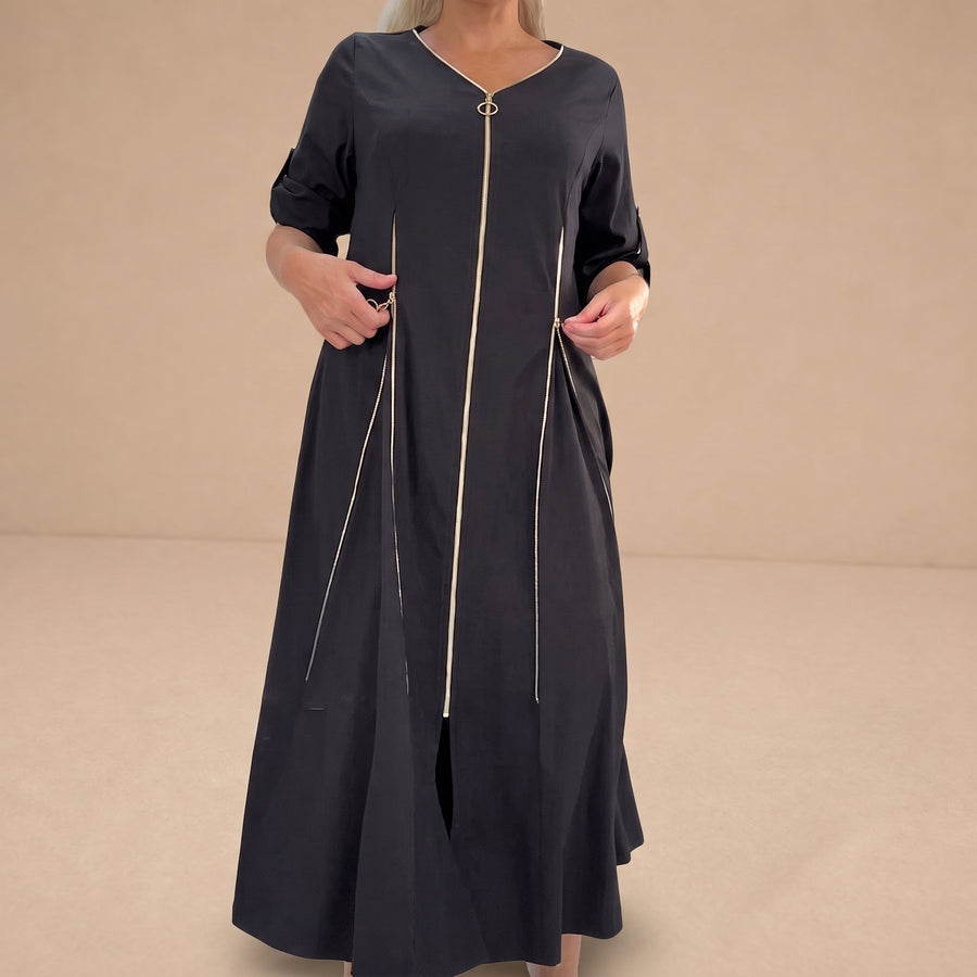 Vestido largo de mujer Gabriela de Warszawska Elegancja con cierre frontal, ideal para ocasiones elegantes y modernas.