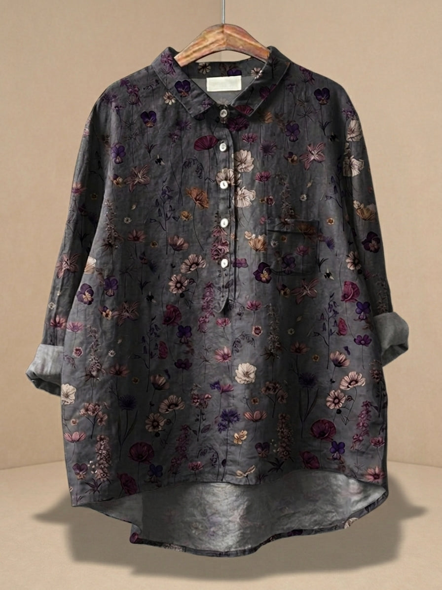 Camisa ligera de flores Florencja de Warszawska Elegancja, con estampado floral y diseño elegante para mujer.