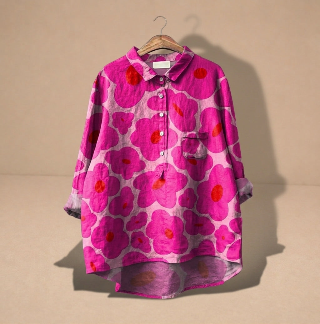 Camisa casual Mia de Warszawska Elegancja con estampado floral, tela ligera y corte cómodo para un estilo elegante y relajado.